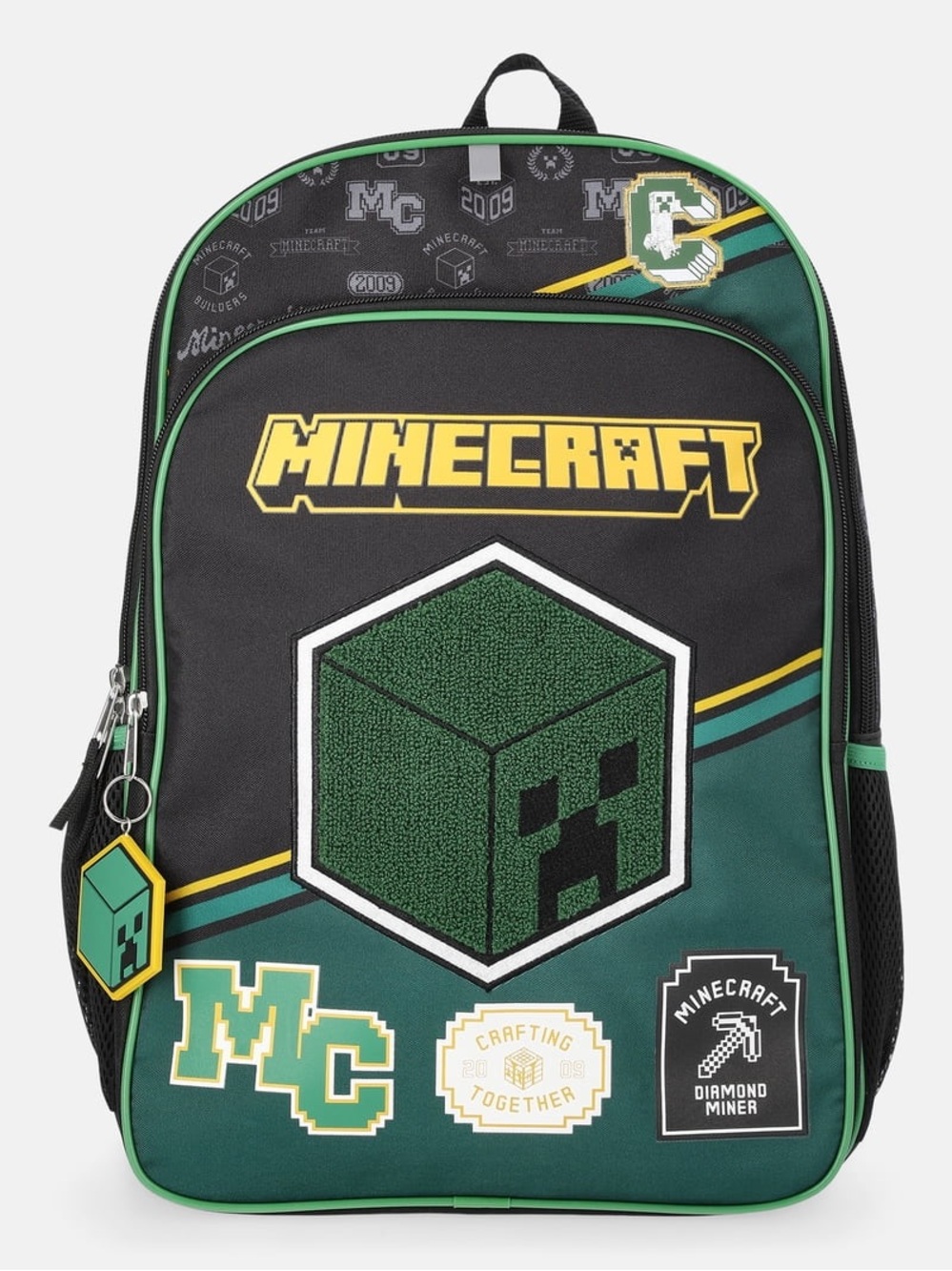 Green Minecraft Creeper School Backpack, 17" Polyester Bookbag W